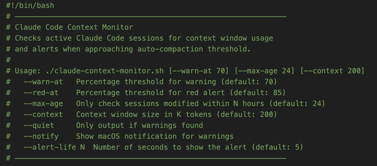Claude Context Monitor script header block